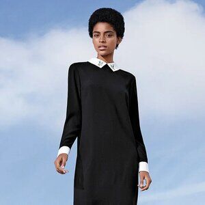 Victoria Beckham Target women black white Bunny Collared long sleeve Dress small